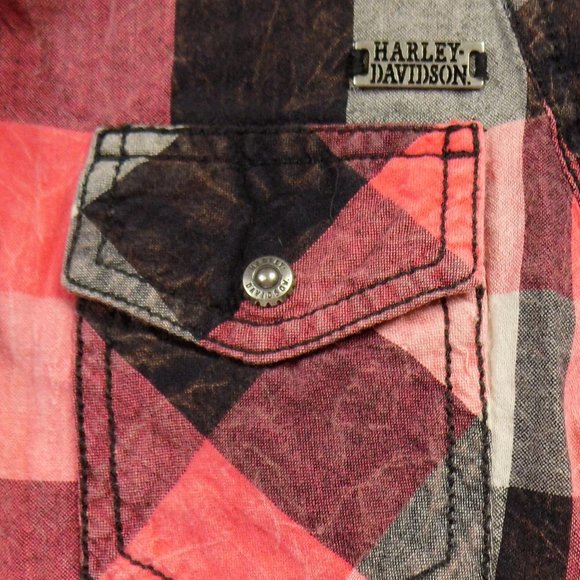 Harley Davidson Plaid Snap Front Short Sleeve XS - Picture 2 of 10